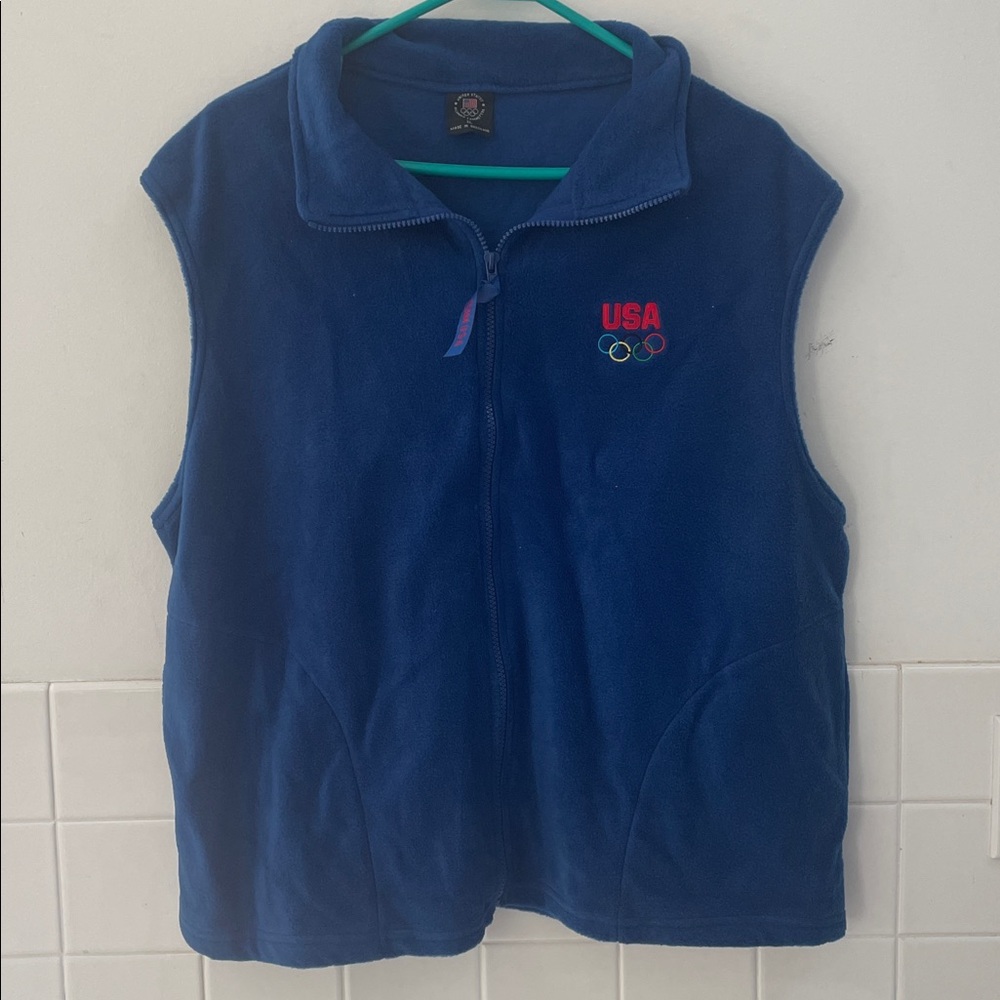 Team USA Olympic Committee Fleece Vest Womens XL Blue Solid‎ Logo Full Zip